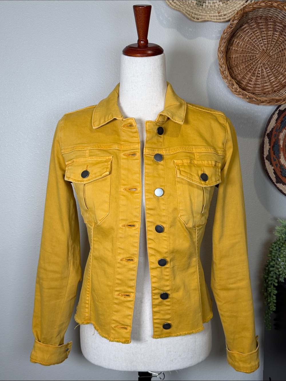 Kut From The Kloth Kara Jean Jacket Golden Yellow Frayed Hem Size Small